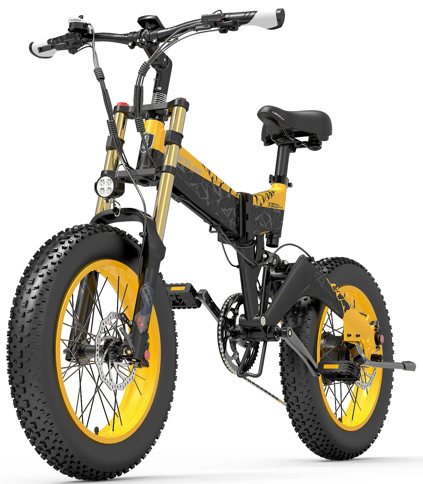 

X3000plus-UP 1000W Folding E-bike, 20 Inch Snow Bike Fat Tire Bicycle, Front & Rear Dual Suspension