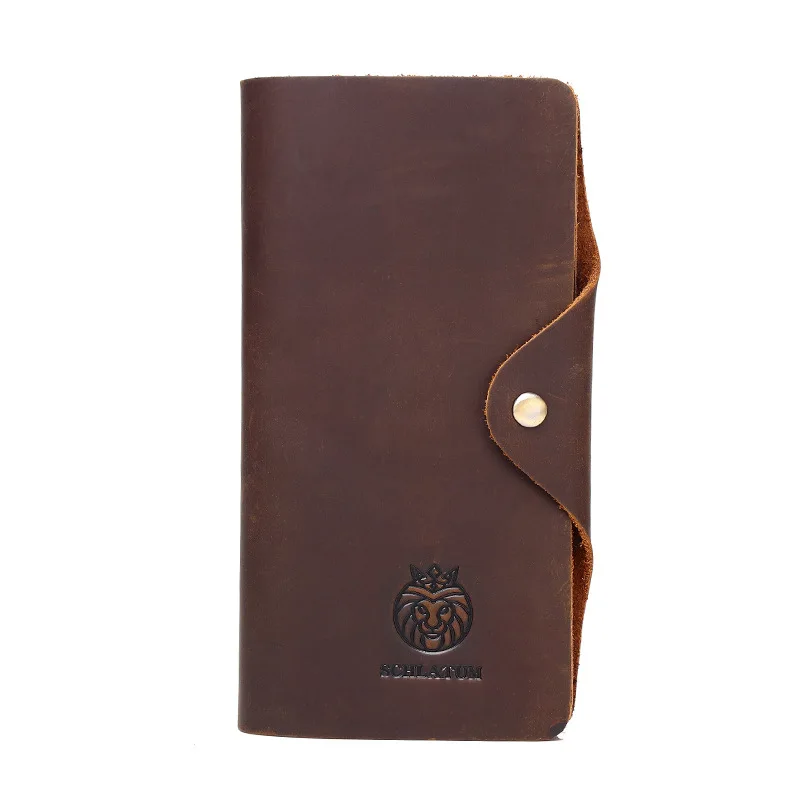 Vintage Men's Long Wallets Crazy Horse First Layer Cowhide Leather Large Capacity Clutch Slim Card Holder Purse Handmade Wallets