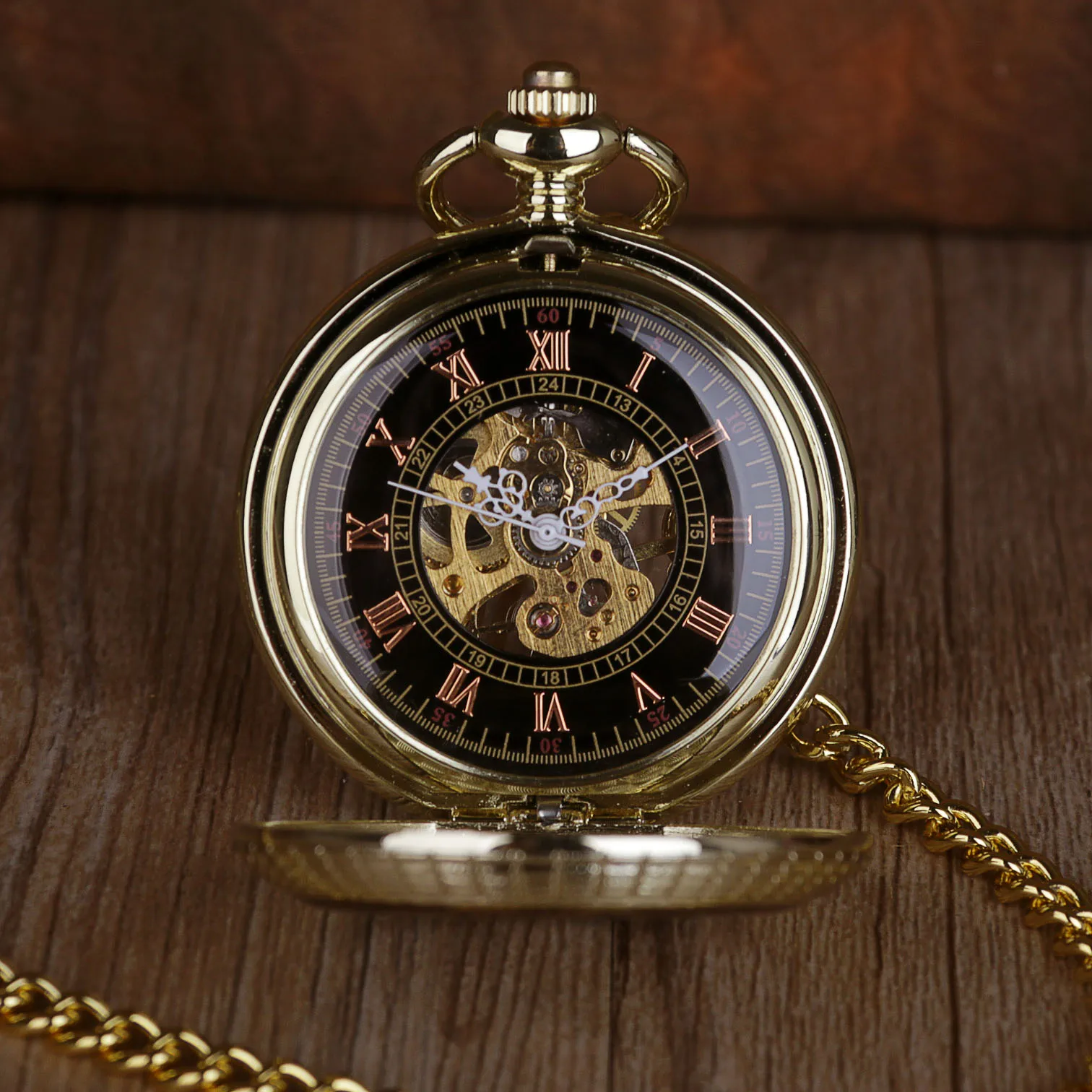 Unique Wood Circel Gear Dial Gold Antique Mechanical Pocket Watch Men Vintage Engraved Fob Hand Wind Steampunk Watch Women
