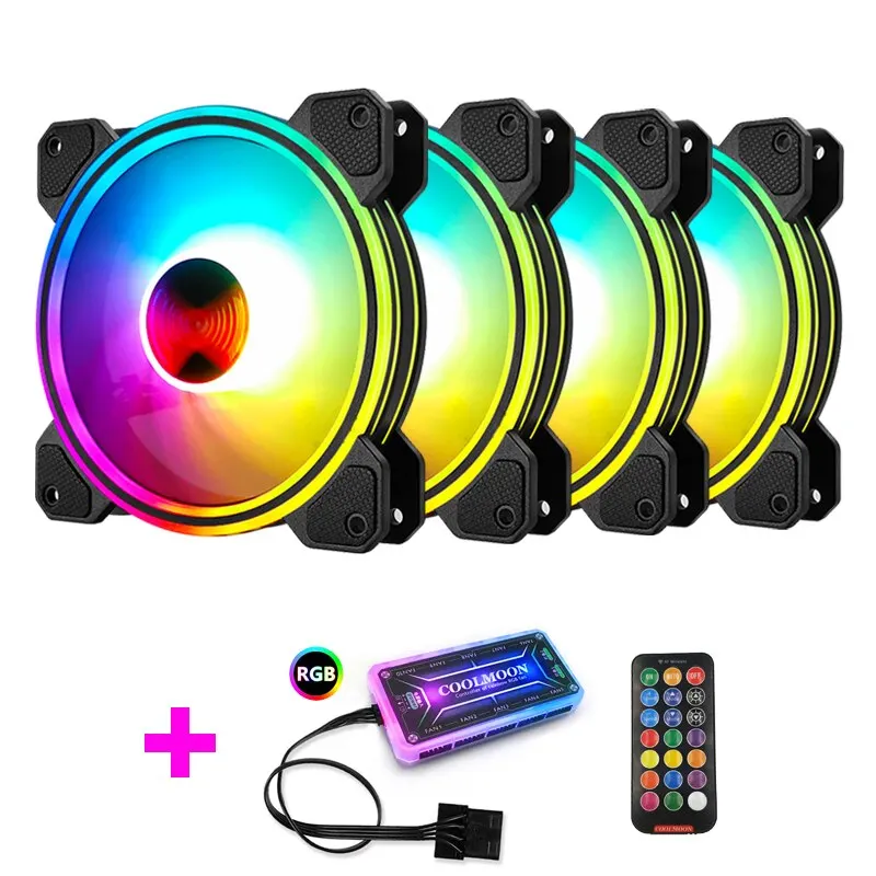 

Кулер Coolmoon с RGB-подсветкой и ИК-пультом ДУ, 120 мм