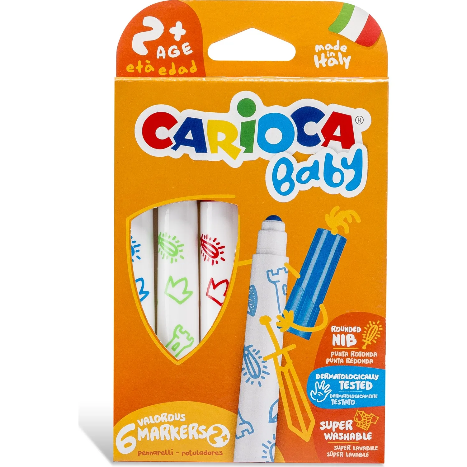 

Carioca Baby Super Washable Felt Pen 6 Pcs Marker Set For Children +2 Age Superior Quality Brand Safe Blocked Nib Stationery Art