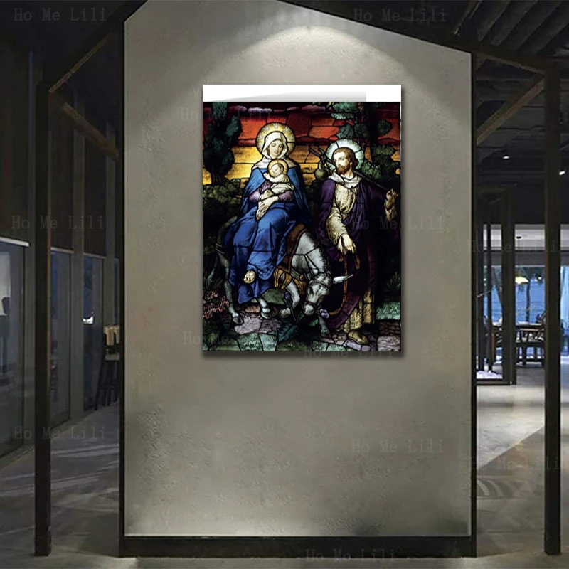 Летающее в Египет витражное стекло страстная икона Божьей Матери настенное