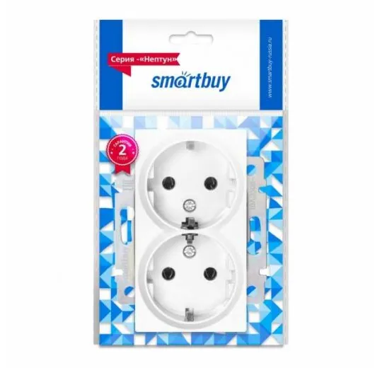 Розетка двойная с заземлением Smartbuy Нептун белая |