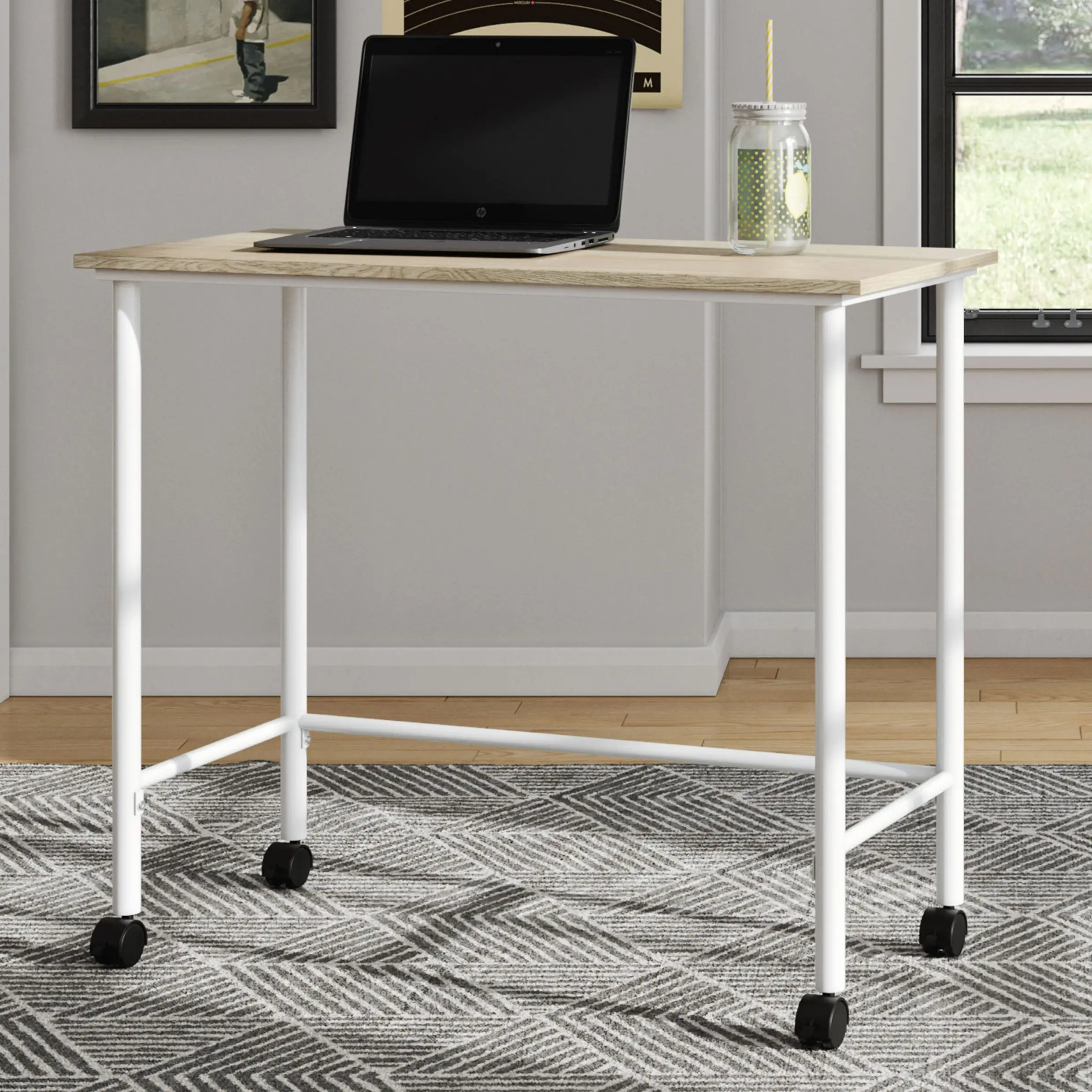 Kids Metal Rolling Writing Desk, Kids' Furniture, For Reading, Writing, And Studying (US Stock)