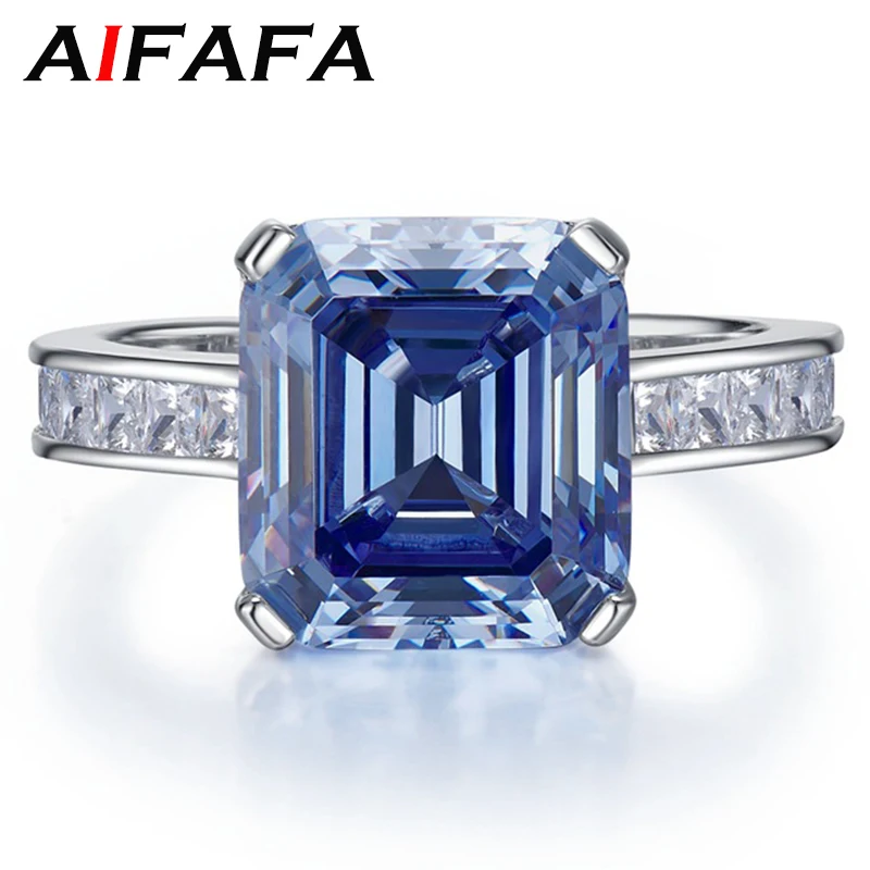 

AIFAFA 100% S925 Sterling Silver Sparkling Created Moissanite Rings For Women 10*11mm High Carbon Diamond Gemstone Ring Jewelry