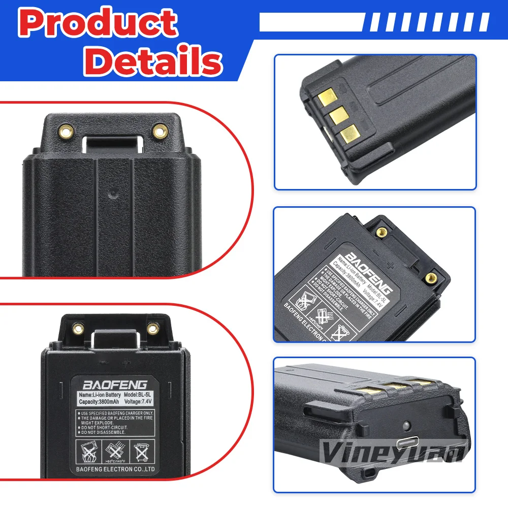 Аккумуляторная батарея BAOFENG с большой емкостью 3800 мАч USB Type-C для BF UV-5R UV-5RA UV-5RE