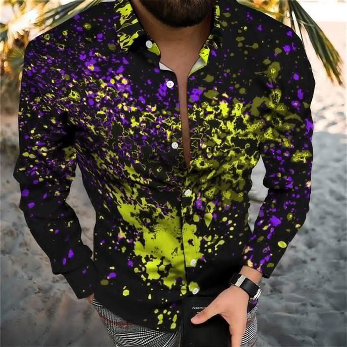 

2023 Men's Fashion Luxury Shirts Oversized Casual Shirts Dot Print Long Sleeve Tops Men's Clothing Club Party Cardigan Shirts