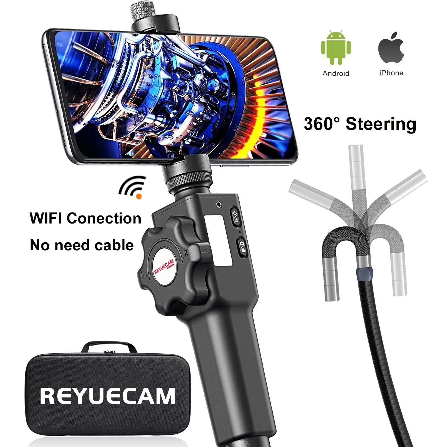Артикуляционный эндоскоп REYUECAM диаметром 5,5 мм/8,5 мм, WIFI, 360 °, промышленный бороскоп рулевого управления для iPhone, Android, ПК