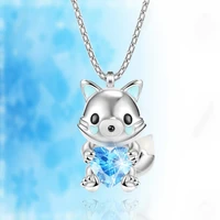 creative cute arctic fox heart blue crystal pendant necklace for women exquisite animal jewelry party accessories birthday gifts