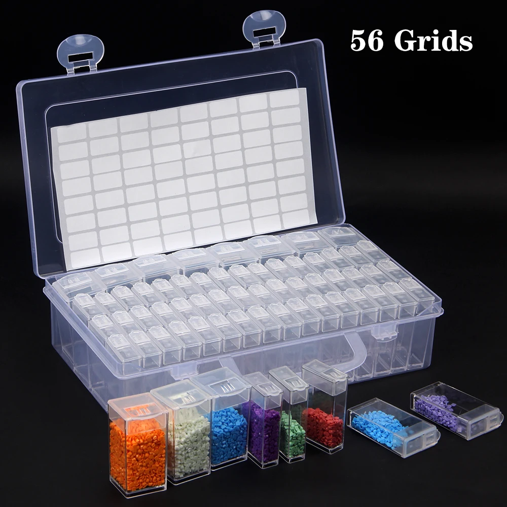 

56 Square Grids 5D Diamond Painting Beads Container Storage Box Embroidery Accessories Rhinestone Containers Plastic Case Tools