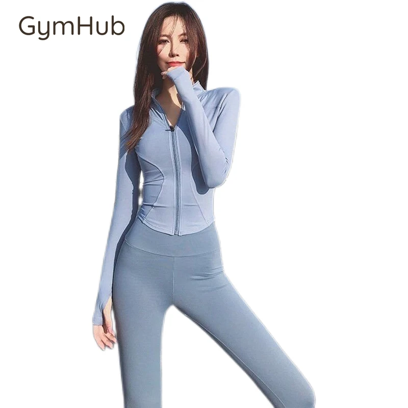 GymHUB Top Women Yoga Jacket Long Sleeve Running Sports Quick Dry Exercise Clothes Cardigan Korean Professional