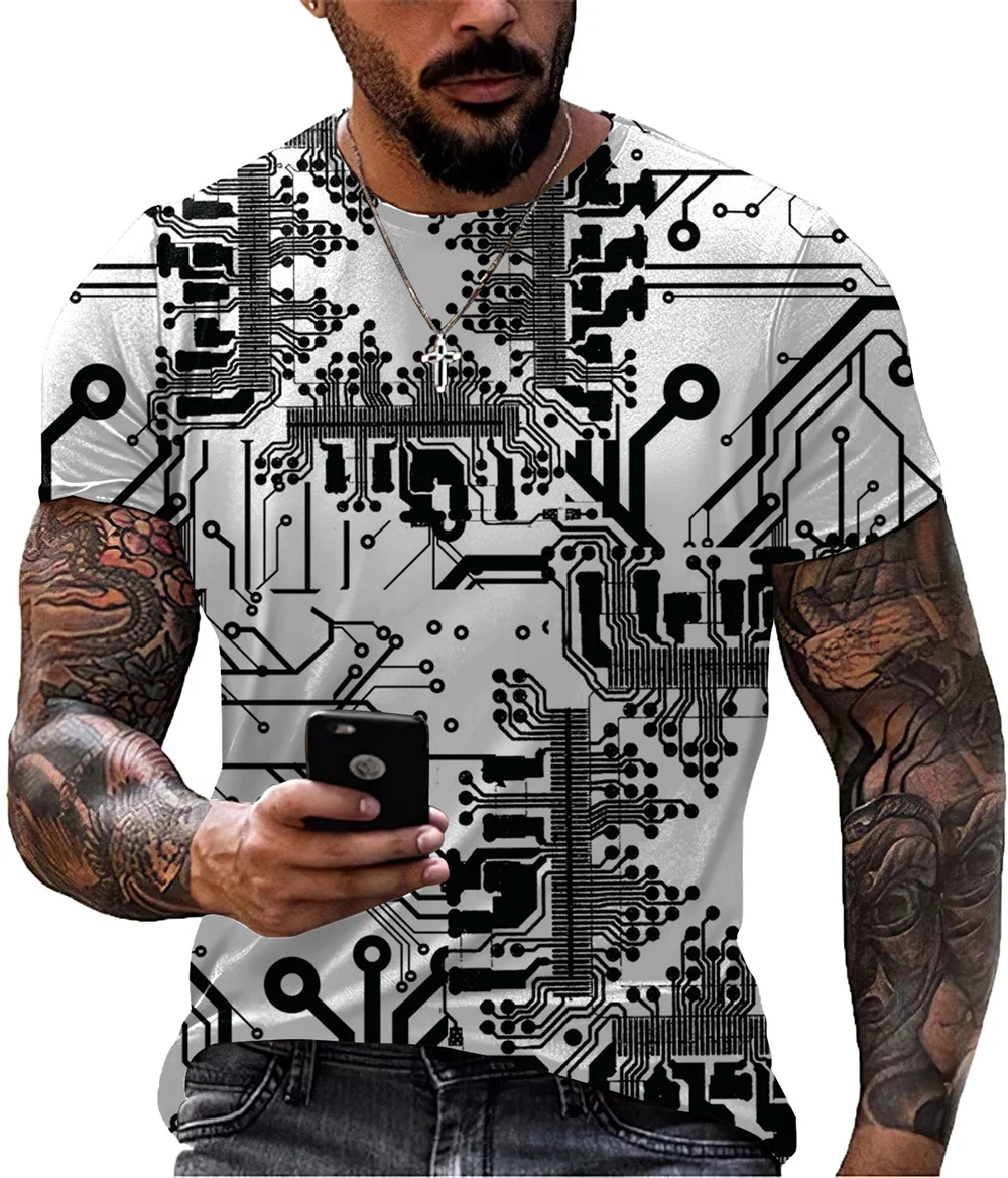 

2022 Fashion Electronic Chip Graphic T-Shirt For Male Summer Streetwear Engineering Man Cultural Versatile T Shirts Tops Tee