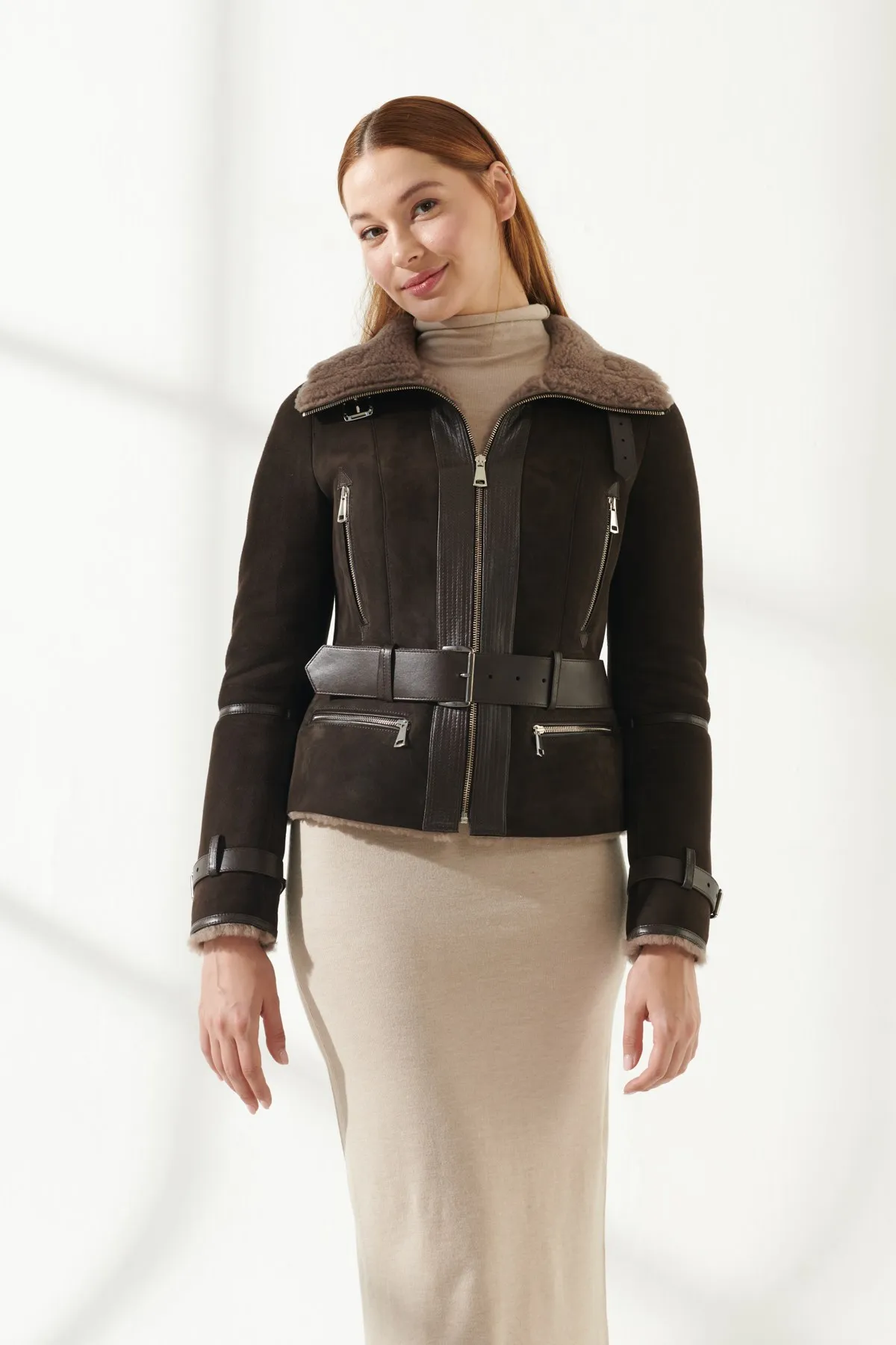 Women's Sport Black Furry Leather Jacket Genuine Lambskin Biker Coat New Year Fashion Casual Wear Winter Coat Casual Wear