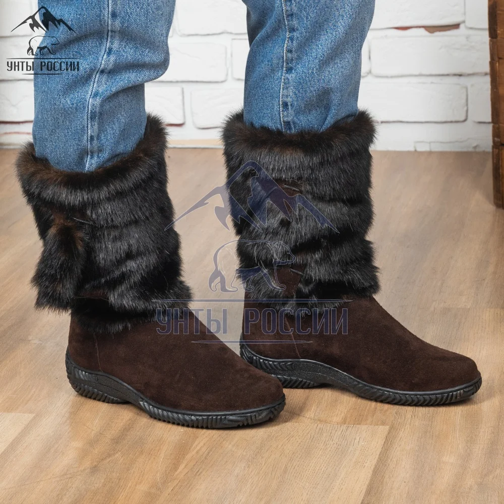 Унты женские натуральные черные и коричневые войлочная литая подошва сапоги