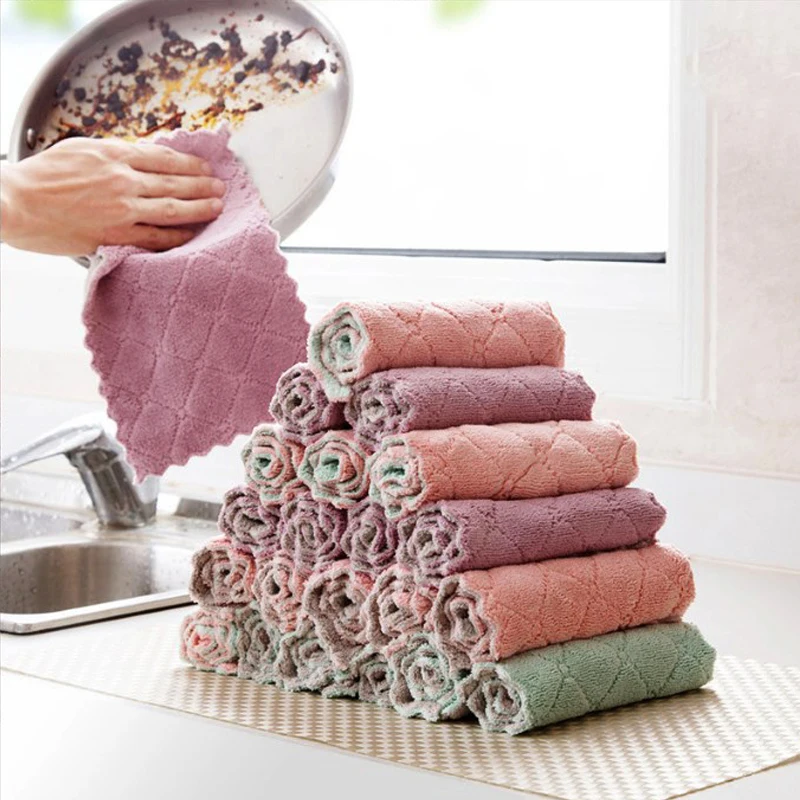 

10PC Microfiber Dishwashing Cloth High-efficiency Cleaning and Degreasing Kitchen Cleaning Cloth Fast Absorbent Thickened Rag
