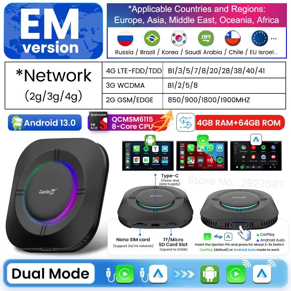 

CarlinKit Android 13 CarPlay Ai Box SM6115 8-ядерный Android TV Box для автомобиля Беспроводное автомобильное воспроизведение Android Auto Онлайн-видео 4GLTE WiFi