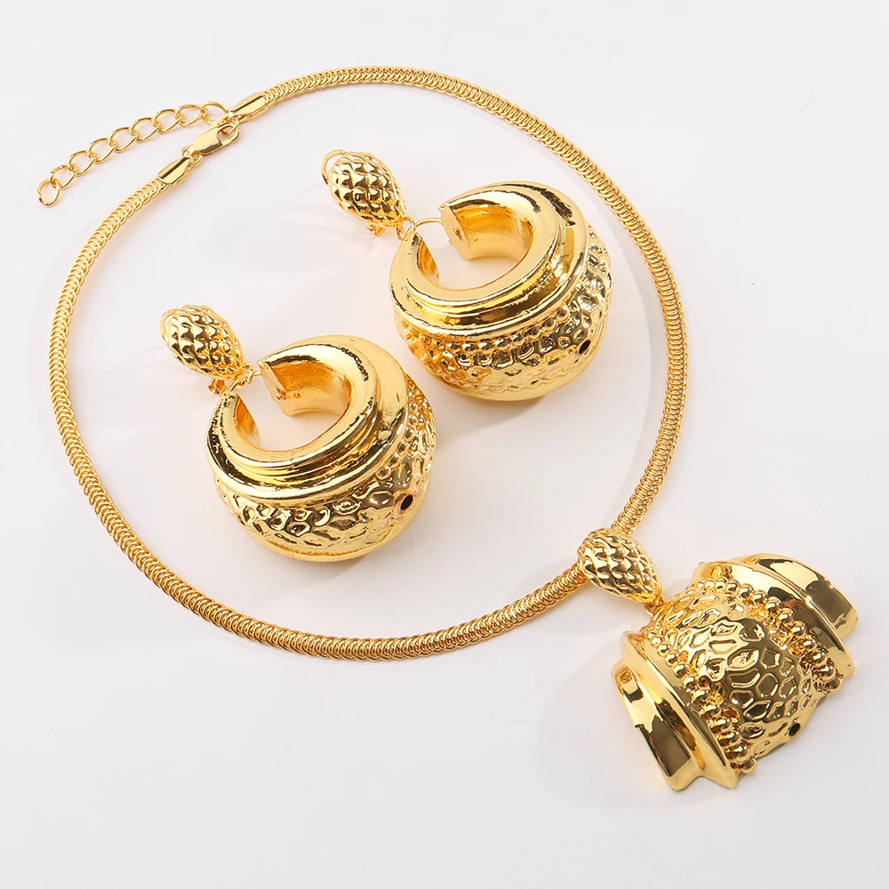 YM Jewelry Sets for Women Trendy Necklace And Earrings Copper Pendant Brazilian Dubai 18k Gold Color Jewelry For Wedding Party