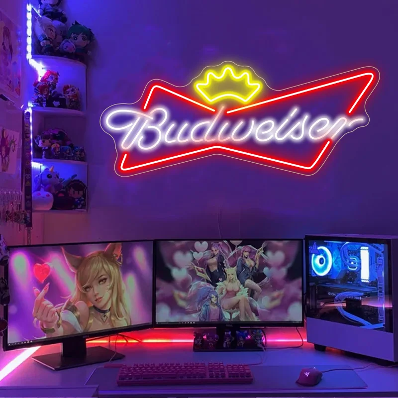 Custom led Budweiser Beer Bar Shop Led Business Neon Light Sign Decoration Home Wall Bedroom Party Decorative Cool Neon Lamp