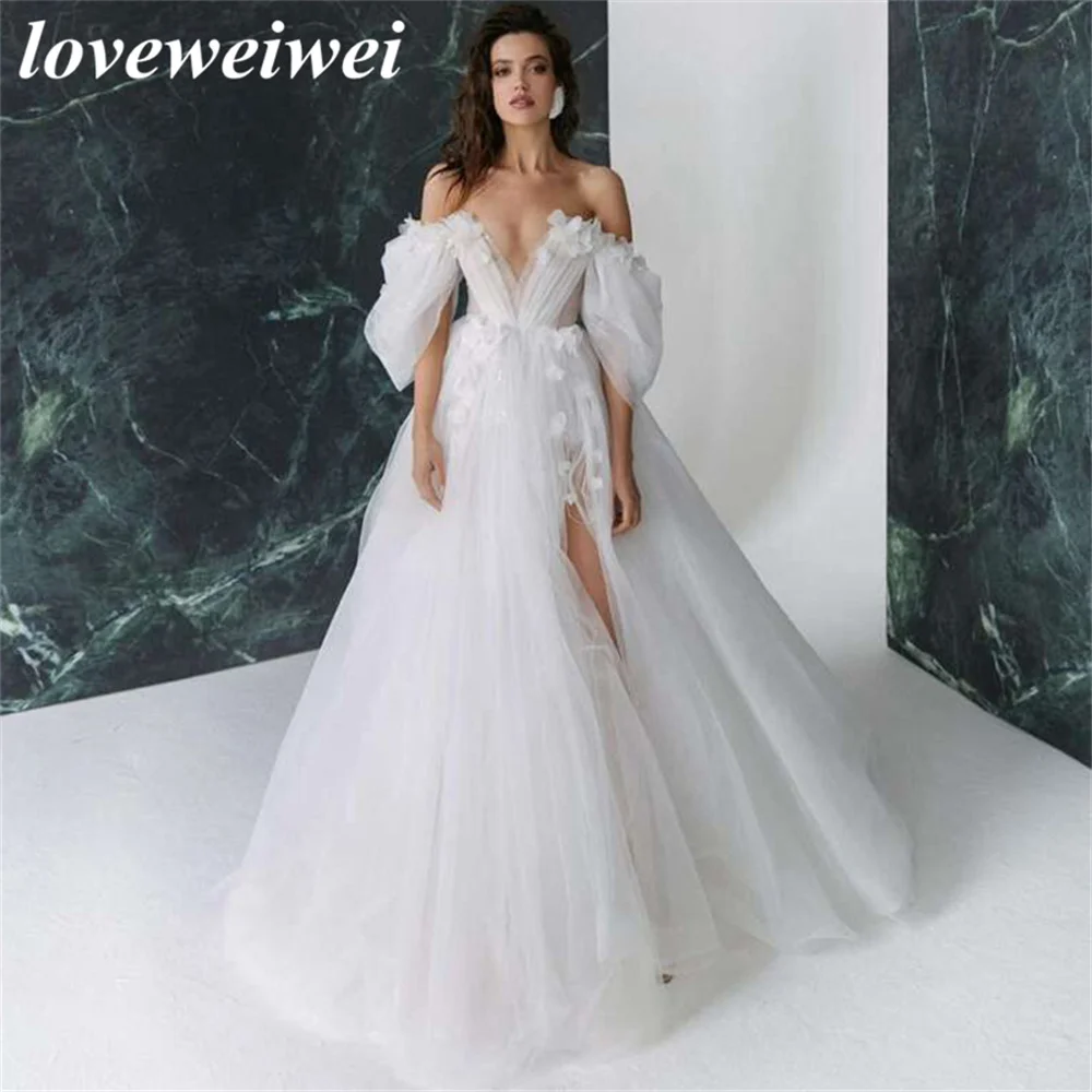 

Fairy Glitter Sexy Boho Wedding Dresses Flowers Split Side Wedding Gowns Vintage Beach Bride Dress Gown Vestido de Noiva