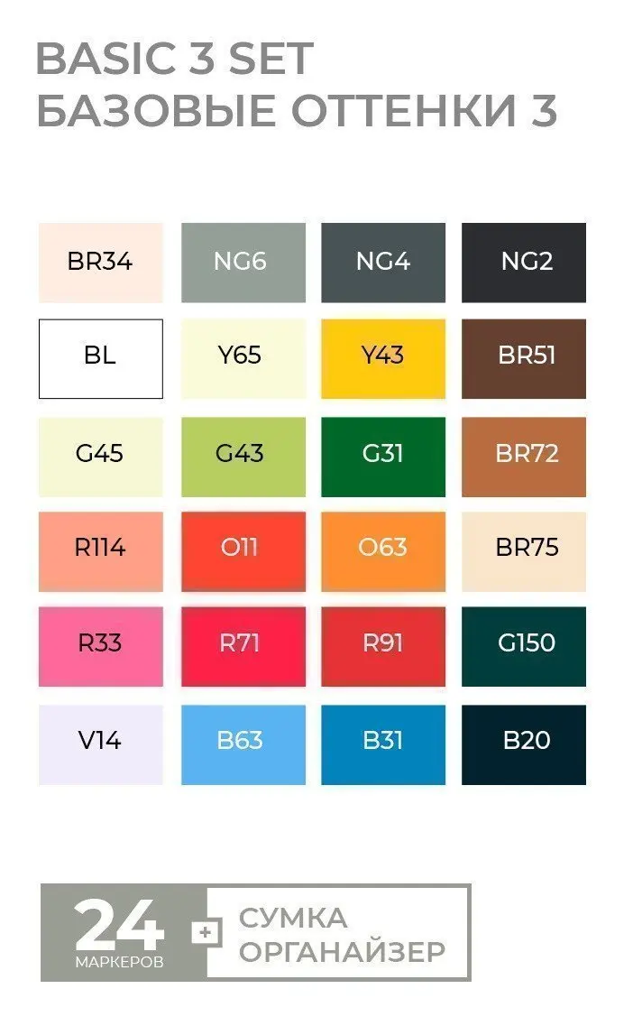 Sketchmarker Набор маркеров на спиртовой основе Basic 3 24шт базовые оттенки сумка