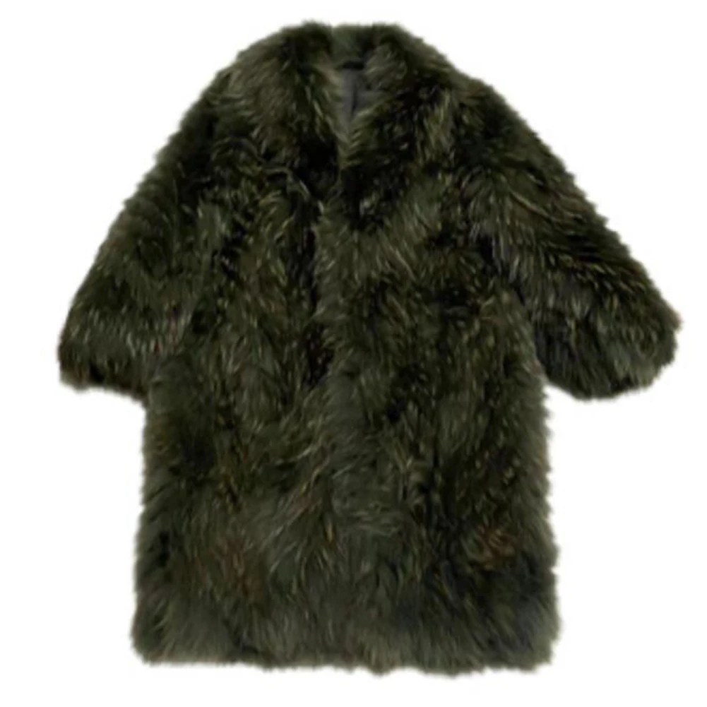 Мужская зеленая шуба Denny &amp Dora из меха енота кожаная куртка зимние пальто Меховая