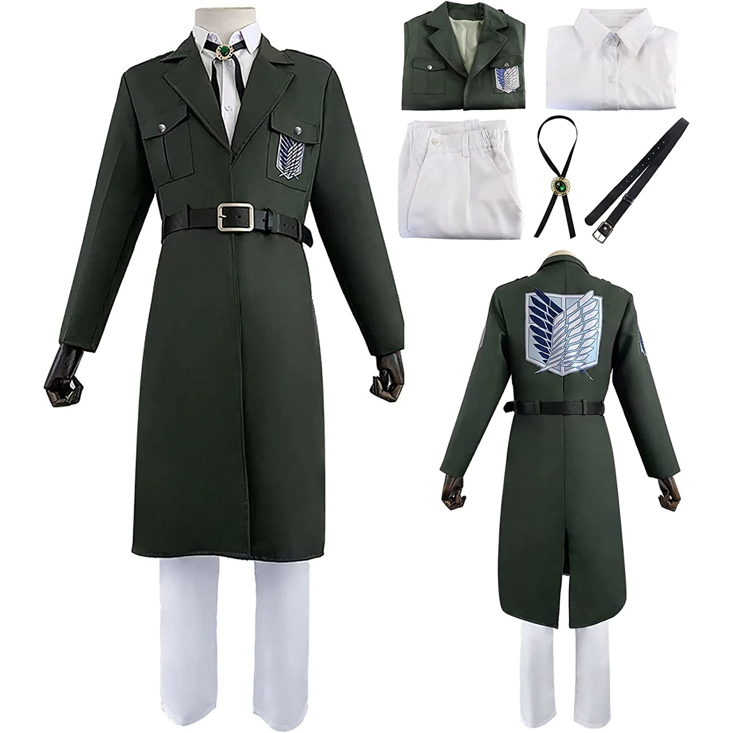 

Anime AOT Attack On Titan Cosplay Costume Scout Legion Corps Uniform Allen Army Green Long Soldier Coat Adult Halloween Party