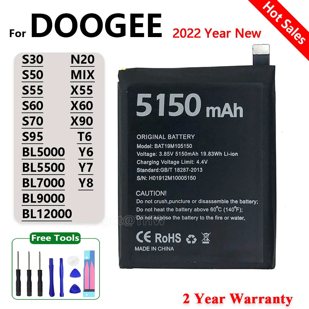 Аккумулятор Doogee Для DOOGEE S30 S50 S55 S60 S70 S95 N20 X55 X60 X90 Y 6 7 8 BL5000 BL5500 BL7000 BL9000 BL12000 - купить по