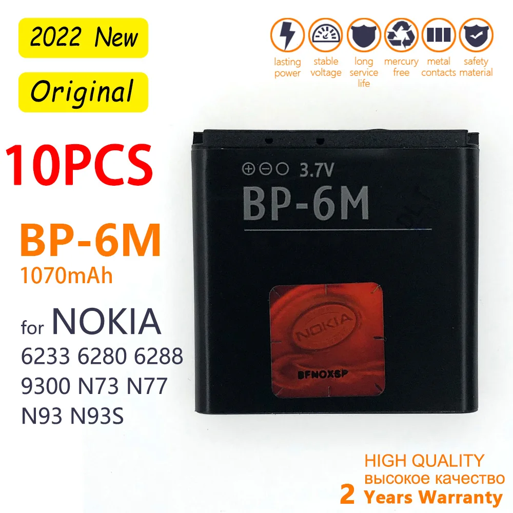 

10PCS Wholesale BP-6M BP6M BP 6M Li-ion Phone Battery For Nokia N77 N93 N73 N93S 3250 6233 6234 6280 6288 9300 Replacement Cell