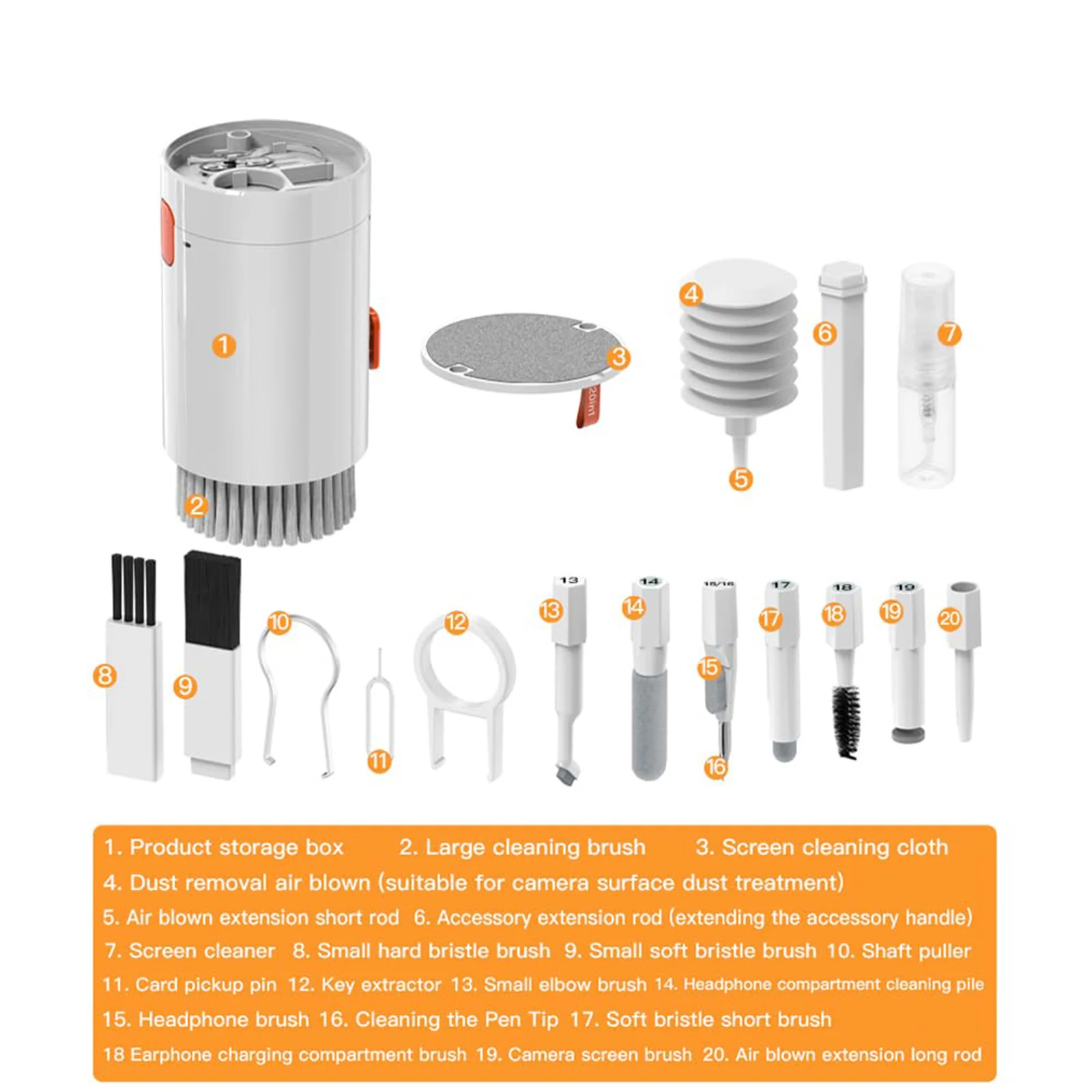 Чистящее средство для наушников и гаджетов Q20 White & Orange - Жидкость в комплект не
