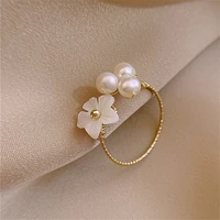 2022 new korean exquisite pearl flower ring for women fashion simple zircon flowers opening rings girls temperament jewelry gift