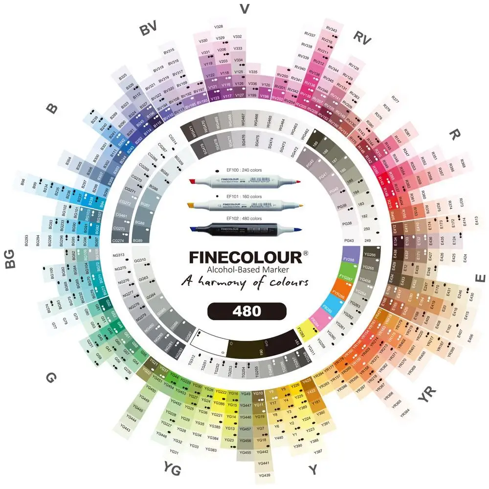 Finecolour Набор маркеров Brush 60 цветов EF102-TB60