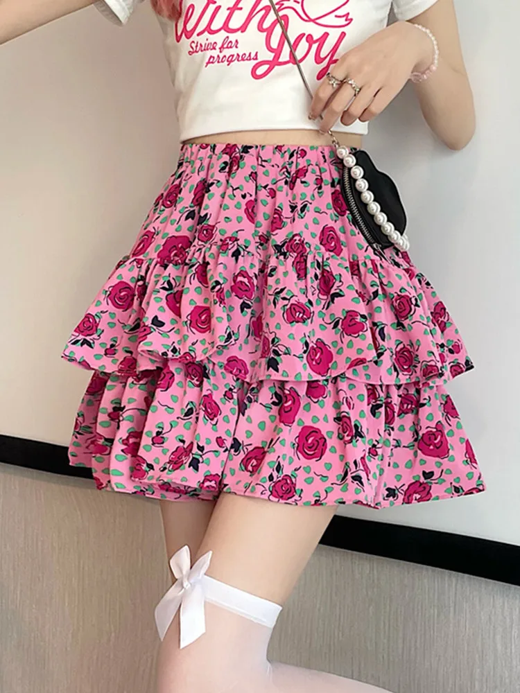 

Janpanese Style Teen Girls Floral Summer Mini Skirts Women 2022 Sexy High Waisted Ruffles Short Tutu Skirts for sex18