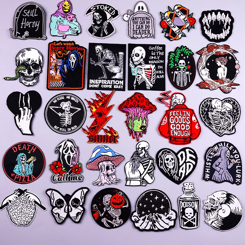 

Skull Embroidered Patches On Clothes Iron On Patch For Clothig Thermoadhesive Patches Stickers Hook Loop Stripes Badges Applique