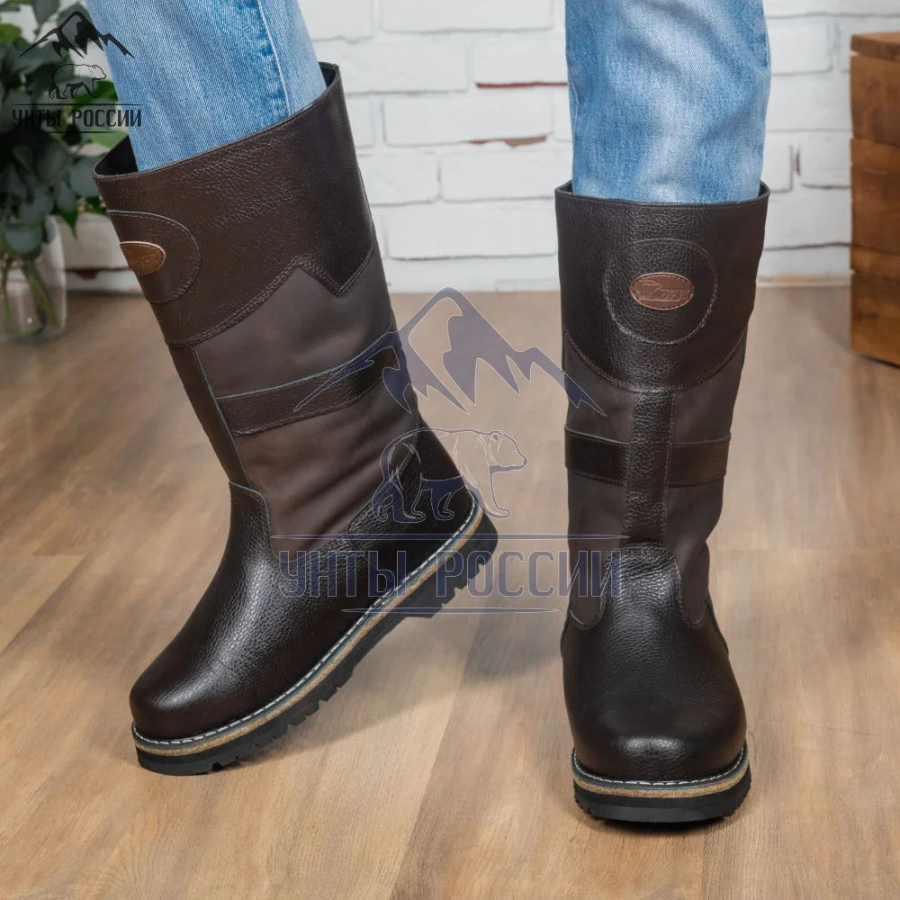 Монголки мужские натуральные высокие коричневые войлочнорезиновая подошва