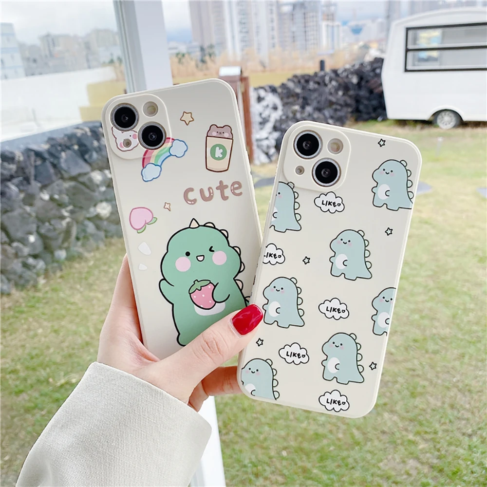 

Cartoon Cute Dinosaur Phone Case for iPhone 11 12 13 Pro Max X XR XS 8 7 Plus Soft Silicone Protection Back Cover