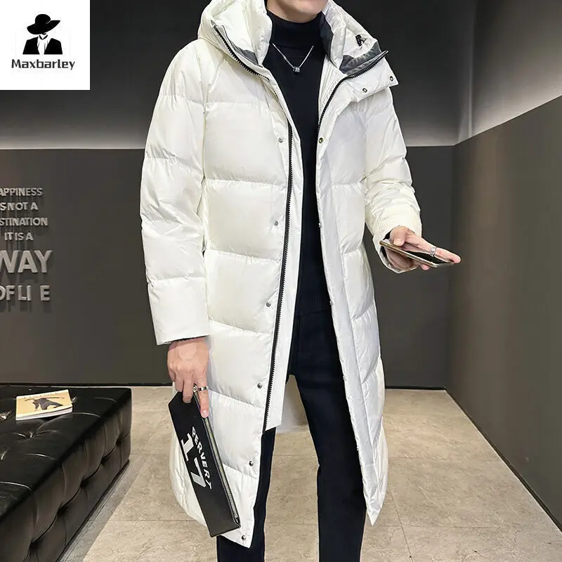 Мужская зимняя длинная шапка белая толстая утка теплая легкая лыжная куртка