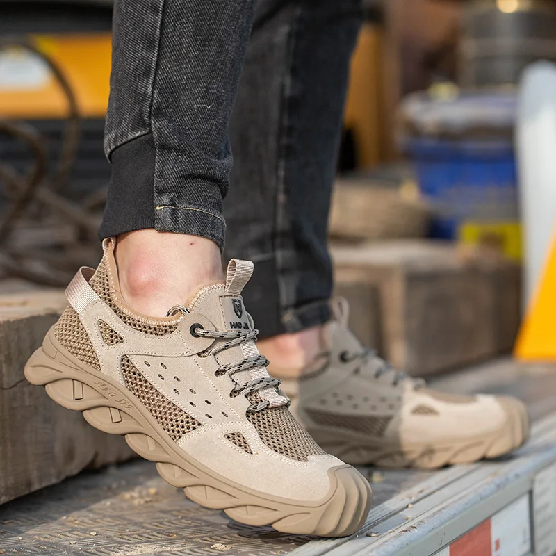 Men Safety Work Breathable Shoes Steel Toe Man Work Boots Mesh Upper Work Sneakers Puncture-Proof Lightweight Safety Shoes 2023