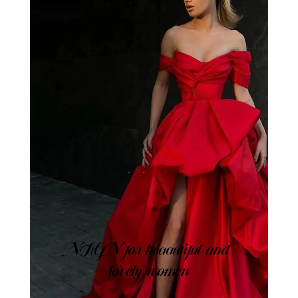 NFYN Красное трапециевидное платье для выпускного вечера с V-образным вырезом и