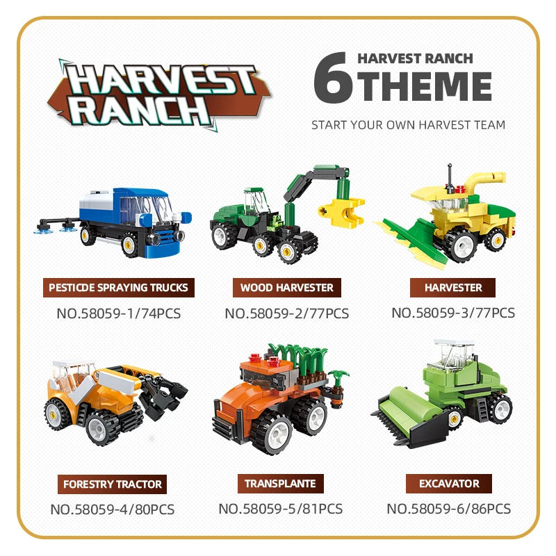 Набор строительных машин на фермерском языке — блоки комбайна своими руками