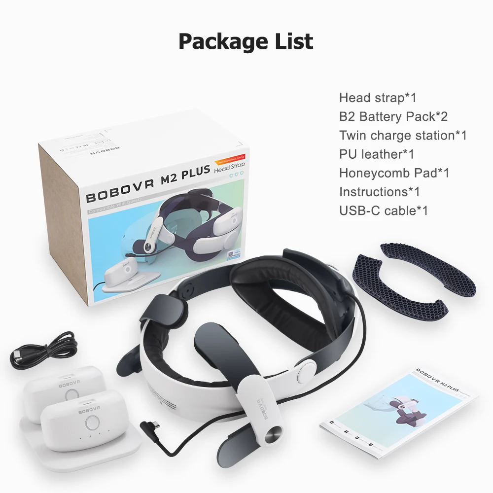 BOBOVR M2 Plus Strap Twin Battery Comb Head Strap For Meta Quest2 Elite Strap for Enhanced Support Battery Pack Charger Station