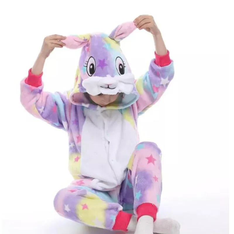 Family Kigurumi Pajamas Rainbow Rabbit Stars Animal Onesie Cosplay Costume Pajamas For Kids and Adults