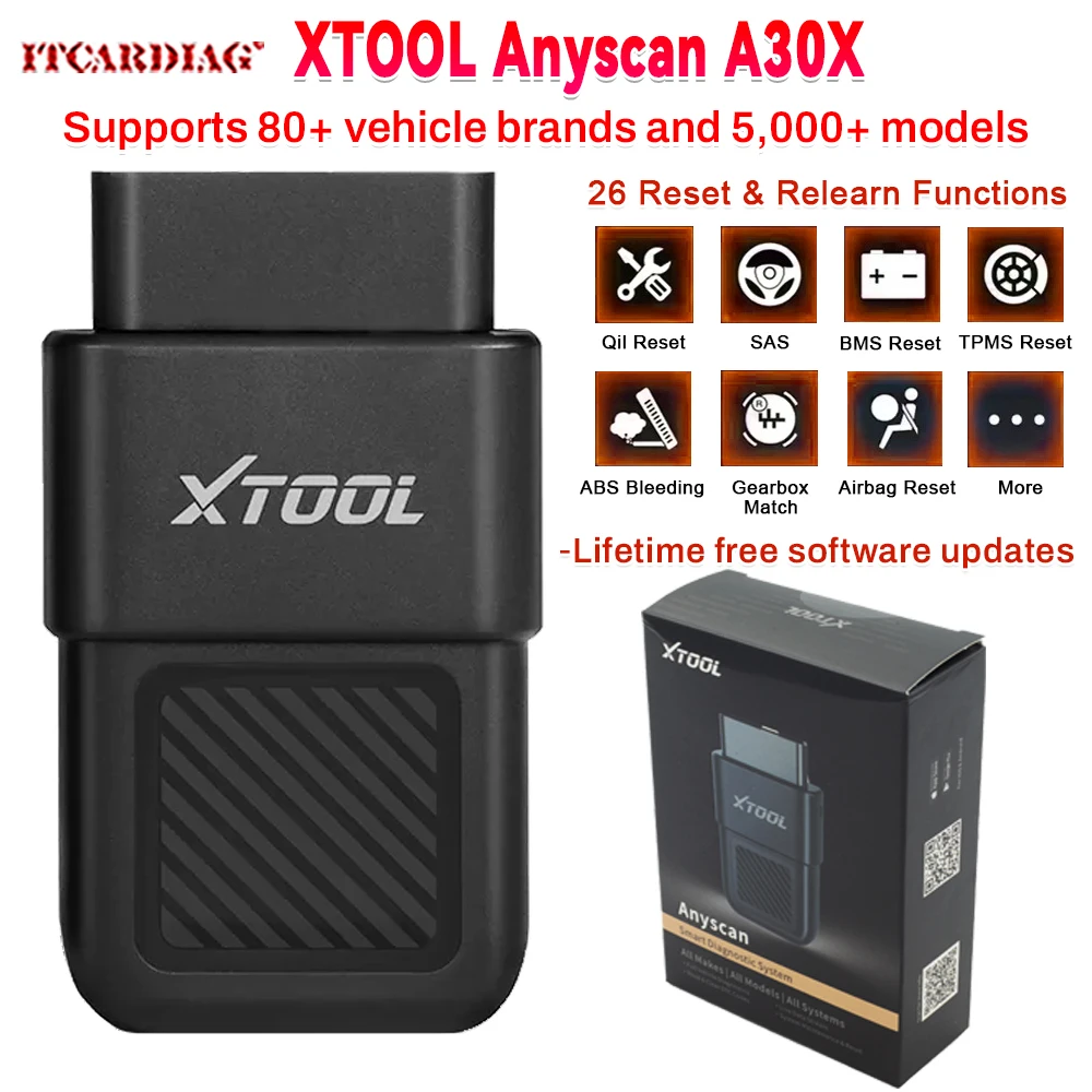 Фото XTOOL Anyscan A30X OBD2 Диагностический инструмент OBD2 Code Reader 26+ Сброс и выключение Поддержка 5000+ Автомобильные модели для Android/iOS №1