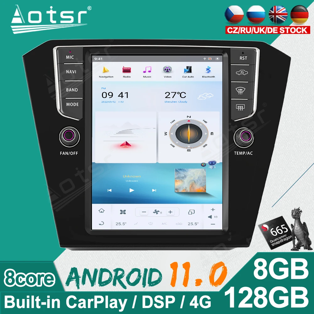 

2din Android 11 CarPlay Восьмиядерный автомобильный радиоприемник Qualcomm для Volkswagen VW Magotan 2014 - 2018 GPS Navi мультимедийный плеер