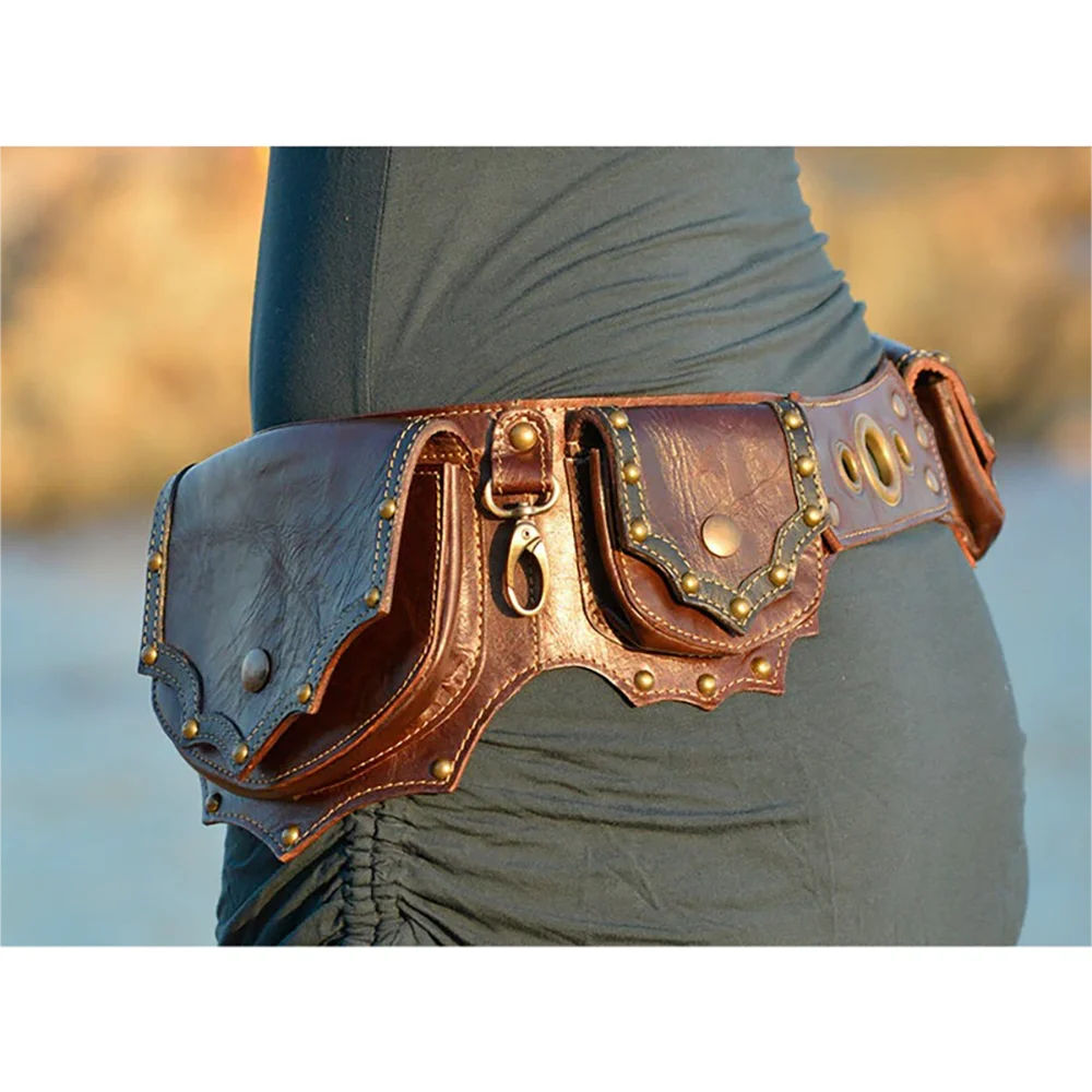 

Medieval Steampunk Utility Pouch Bag Viking Knight Pirate Costume Men Women Vintage Accessory Antique Belt PU Leather Wallet