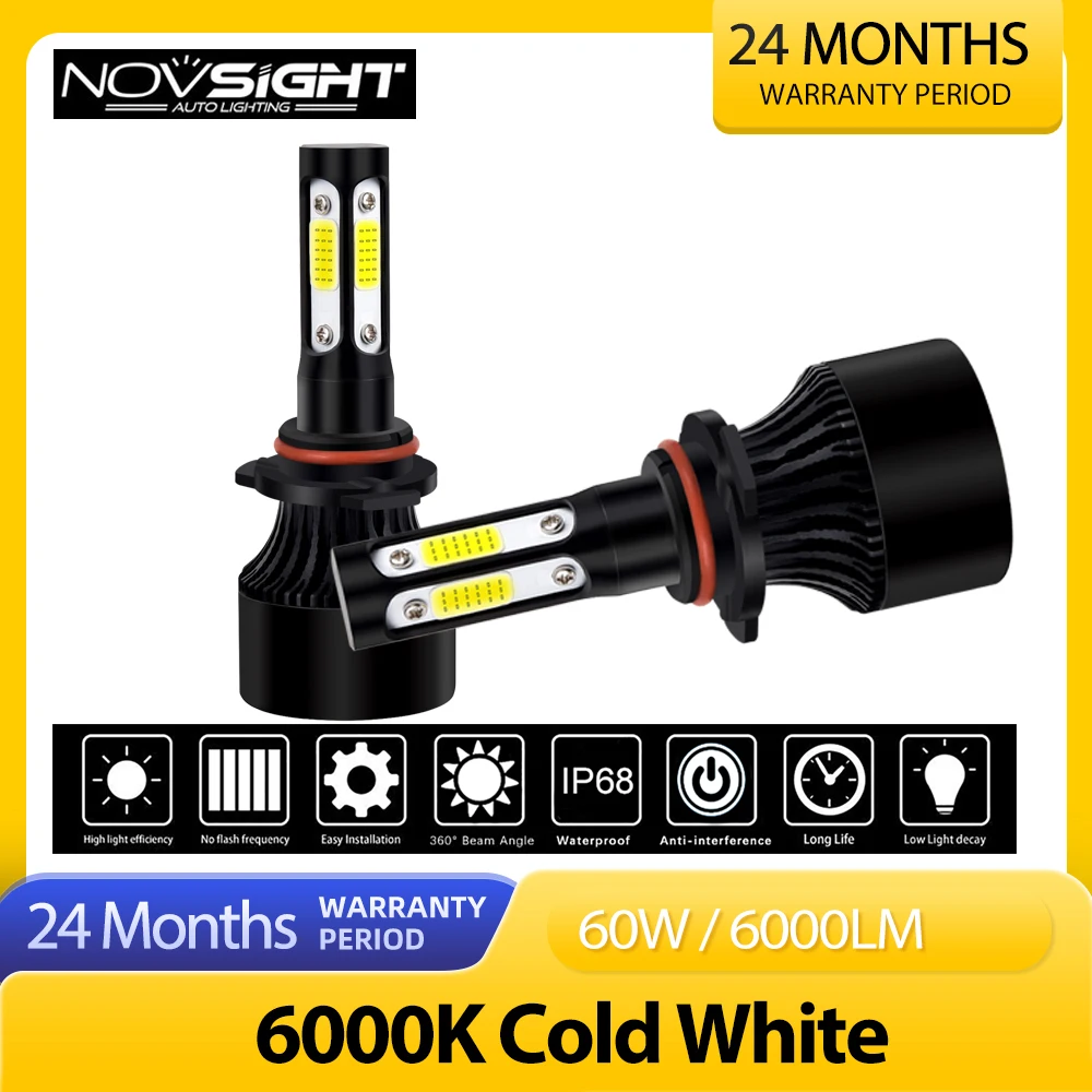 

NOVSIGHT H4 LED Car Lights Cold Light H4/HB2/9003 Led Headlight Bulbs Headlamps 6000K 60W 6000LM Waterproof IP68 For Car Truck