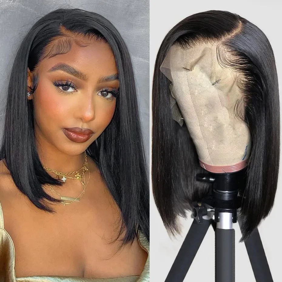 

13X4 Bob Straight Wig HD Transparent Lace Front Wig Pre Plucked Short Bob Human Hair Wigs For Women 180 Density Brazilian
