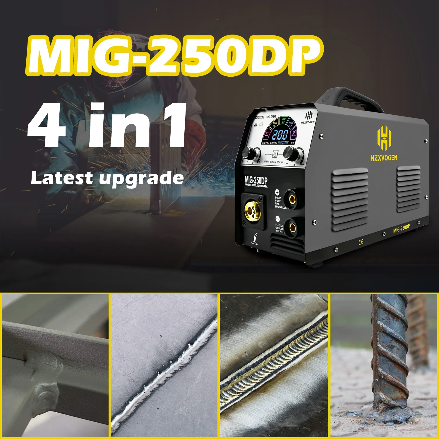 HZXVOGEN Mig Welders MIG250DP Pulse Mig Aluminum Gas Gasless Mig ARC MMA Tig 4 In 1 Semi-automatic Welding Machine