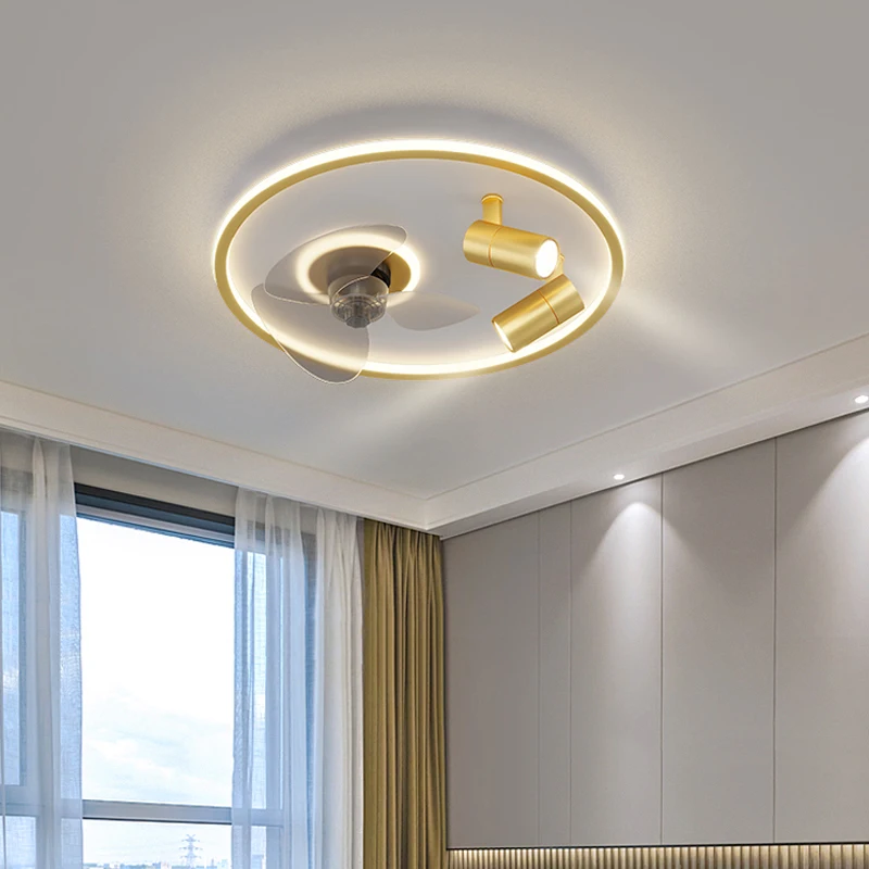 Golden LED Ceiling Fan Lights Chandeliers With Spotlight Home Bedroom Study Room Decorative Remote Control Electric Ventilation |