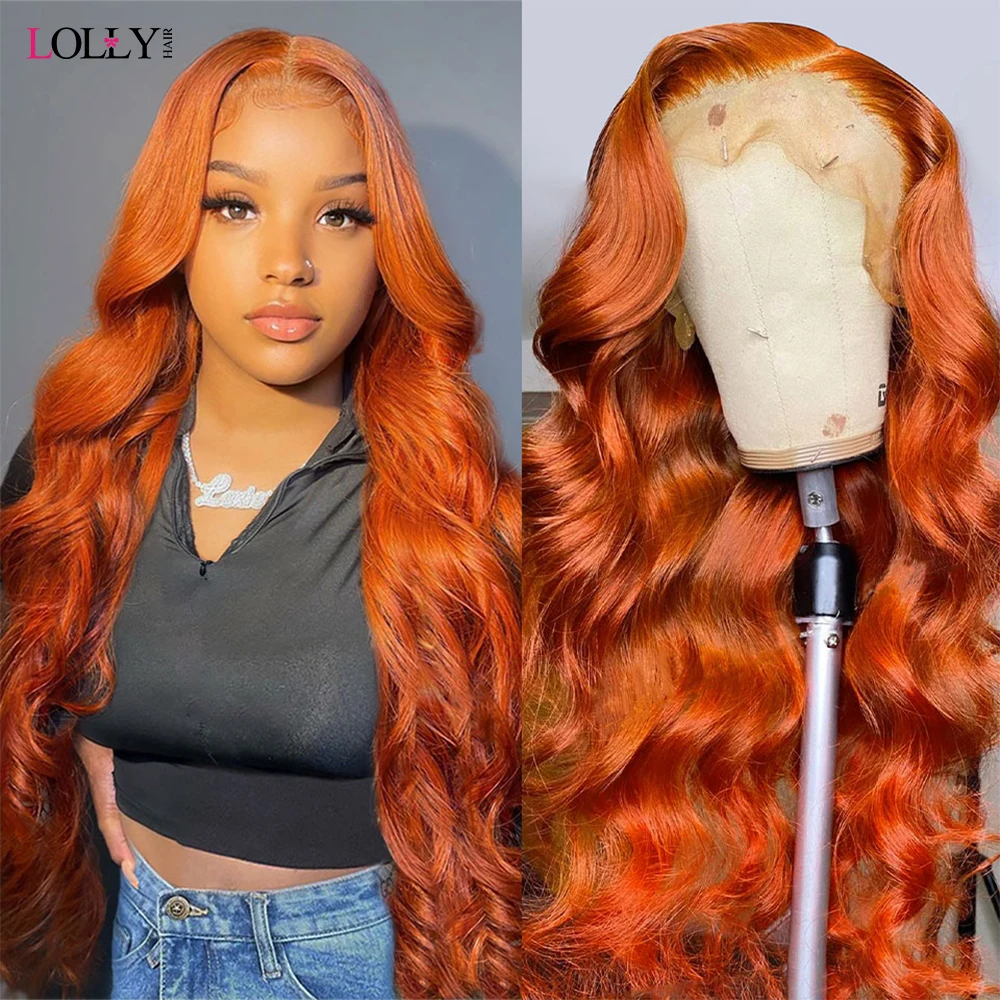 Lolly Ginger Lace Front Wig Human Hair Wigs for Women Colored Human Hair Wigs Ginger Orange Body Wave Transparent Lace Front Wig