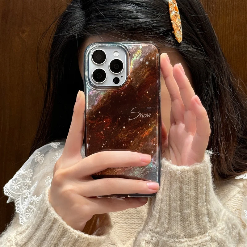 Зимний падающий снежный чехол для телефона iPhone 16 Pro 15 Max модные милые защитные